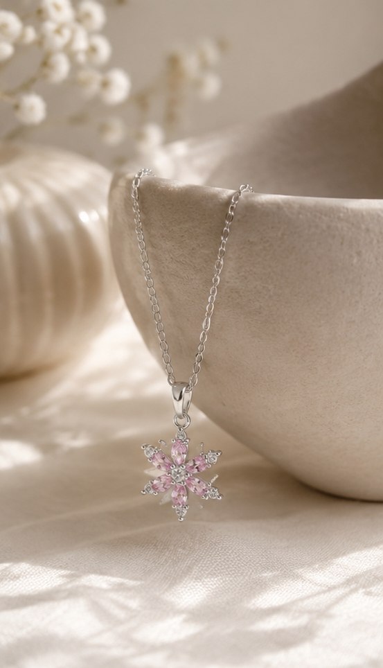 Zirkon Taşlı Kar Tanesi Kolye – Çelik Silver Tasarım - Görsel 3